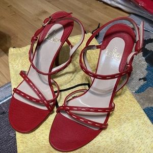 Nib FENDI red strappy sandal 7 37.5